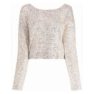 NWT In The Mood For Love Cream Coco Sequins Embellished Holiday Blouse Size XS